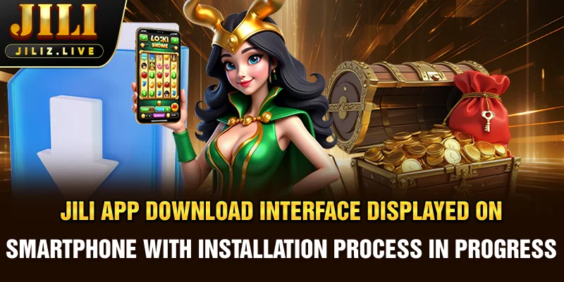 JILI app download interface displayed on smartphone with installation process in progress