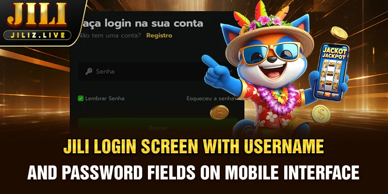 JILI login screen with username and password fields on mobile interface