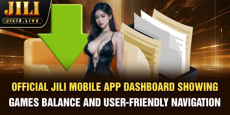Official JILI mobile app dashboard showing games, balance, and user-friendly navigation