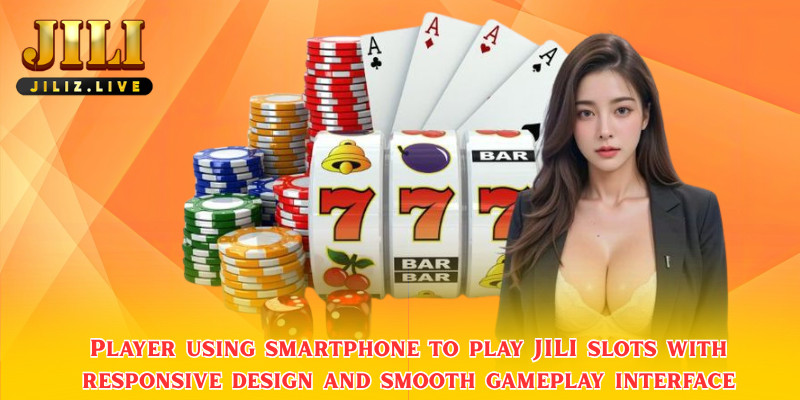 Player using smartphone to play JILI slots with responsive design and smooth gameplay interface