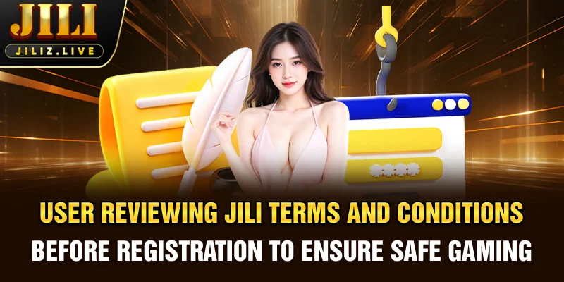 User reviewing JILI terms and conditions before registration to ensure safe and responsible gaming experience